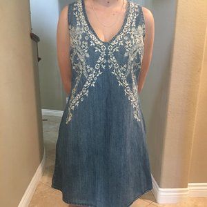 Stetson Embroidered Sleeveless Denim Dress Pockets